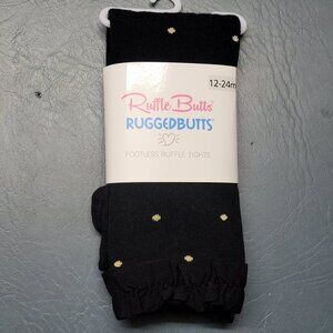 Ruffle Butts Black with Gold Polka Dot 12/24 month footless tights